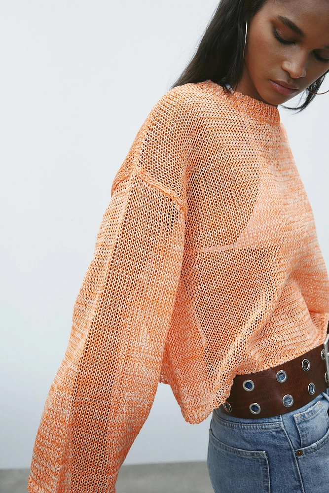 RIBBED KNIT SWEATER WITH RIBBONS