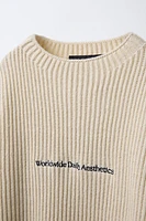EMBROIDERED TEXT KNIT SWEATER