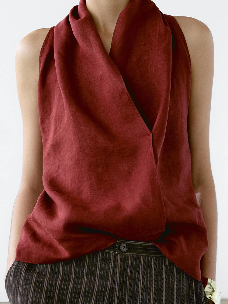 Linen crossover halter top