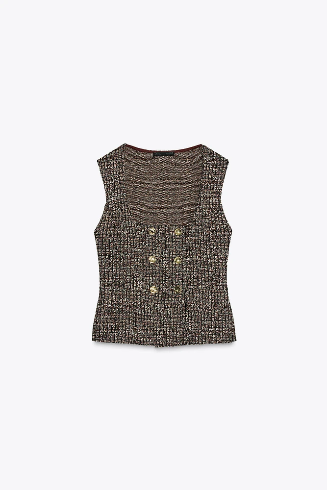 BUTTONED JACQUARD TEXTURED TOP