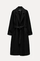 LONG BELTED WOOL BLEND COAT