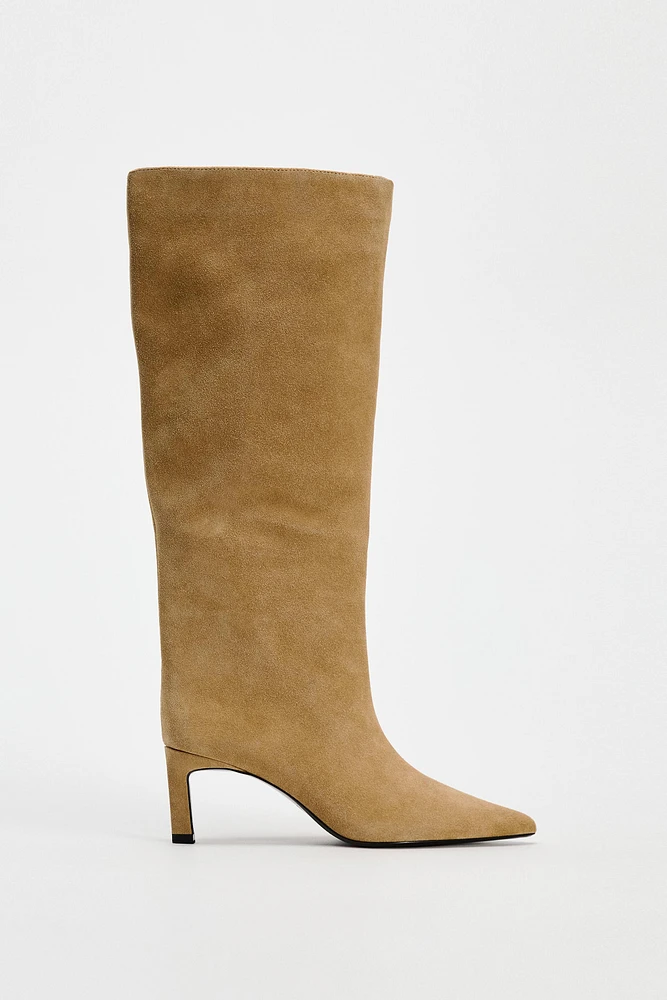 SPLIT LEATHER HEELED BOOTS