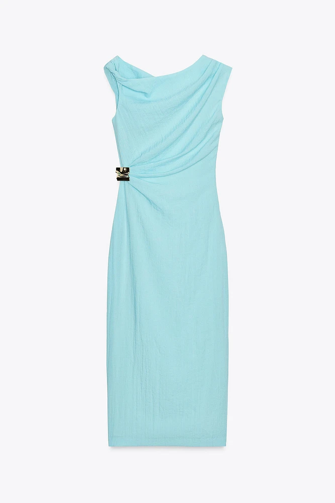 ASYMMETRIC MIDI DRESS WITH APPLIQUÉ