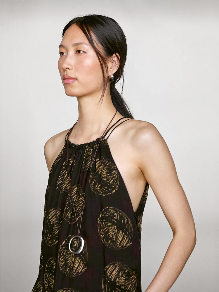 Ramie blend long print dress