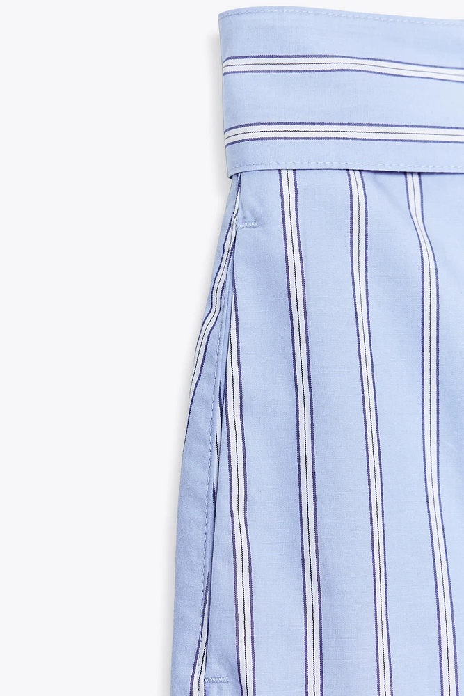 STRIPED BELTED SHORTS