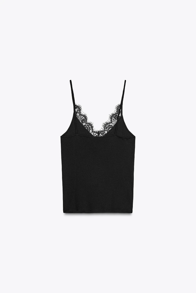 T-SHIRT RIB BRETELLES DENTELLE