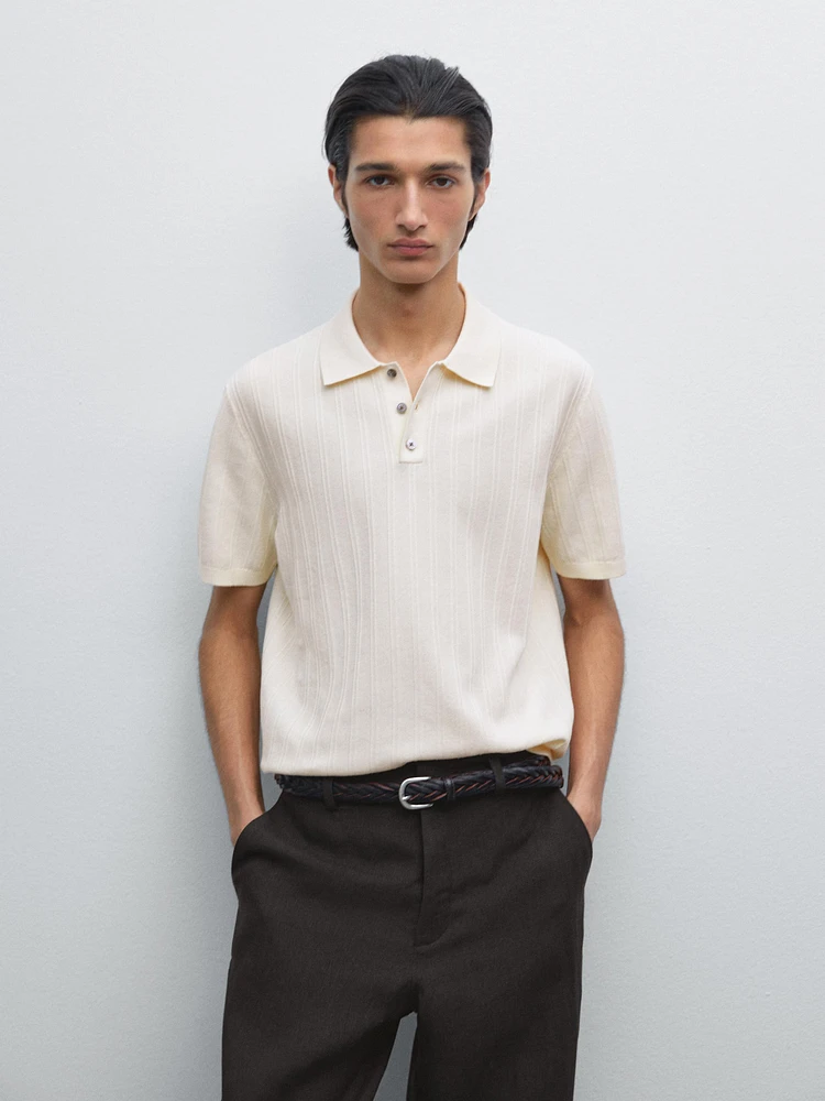 100% cotton textured knit polo shirt