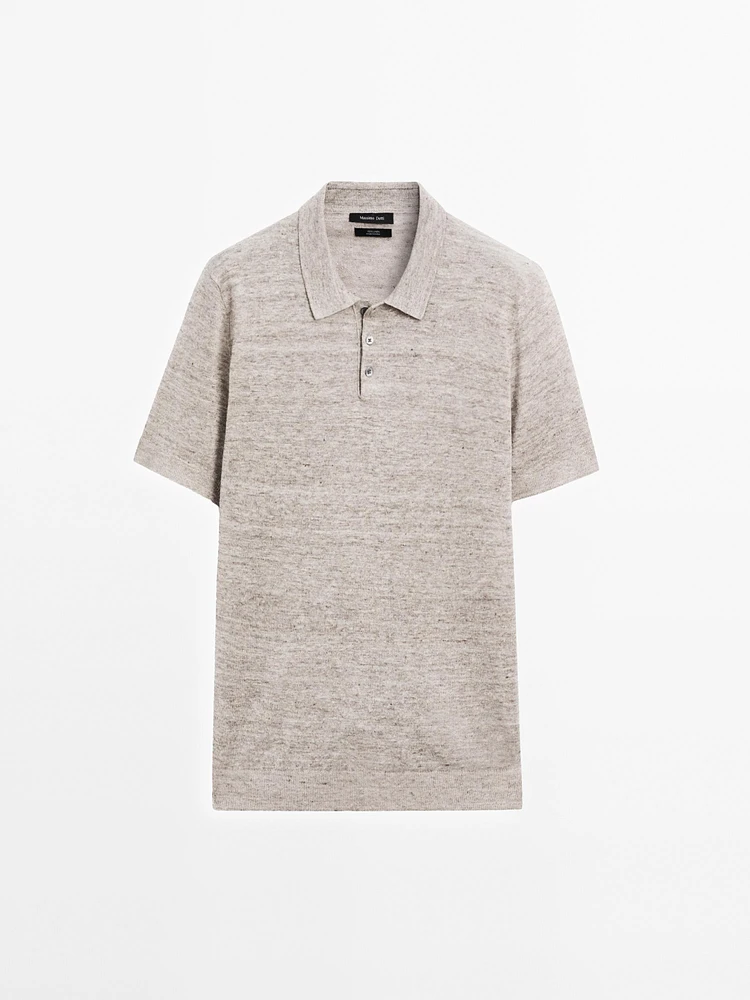 Melange linen knit polo shirt
