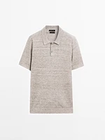 Melange linen knit polo shirt