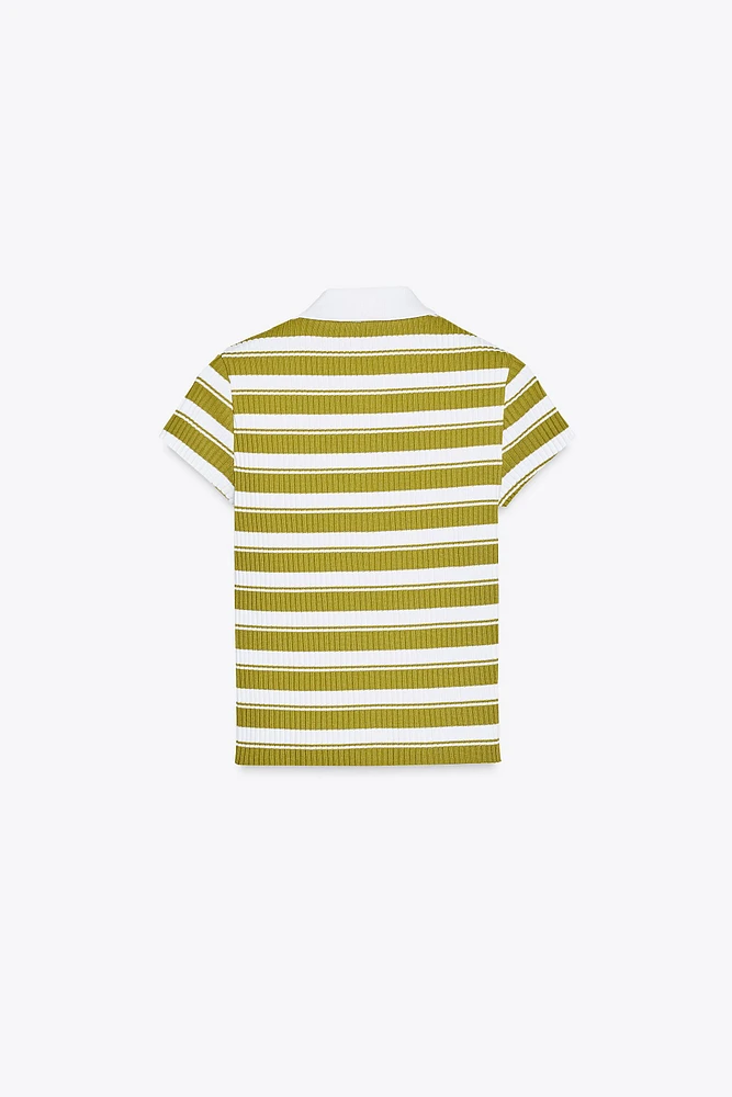 STRIPED RIBBED POLO SHIRT