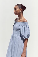 STRIPED EMBROIDERED MIDI DRESS