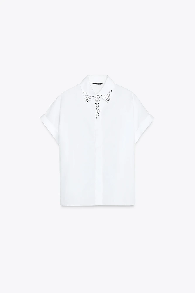 JEWEL COLLAR POPLIN SHIRT