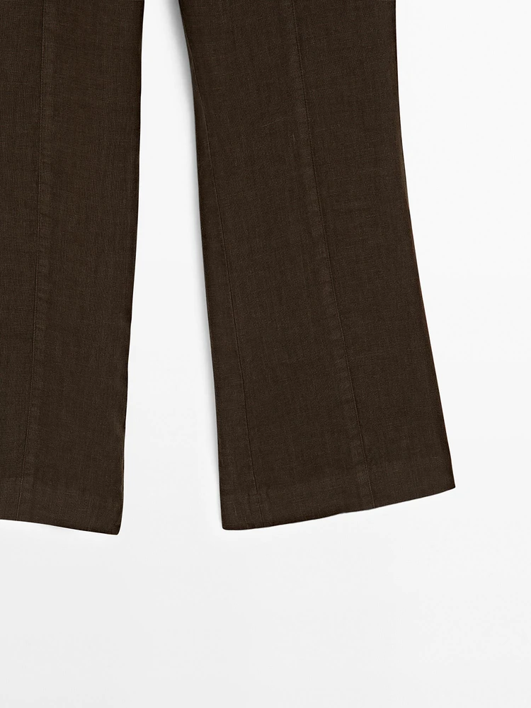 Pantalon kick flare 100 % lin