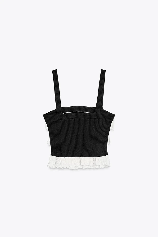 TOP TRICOT À VOLANTS
