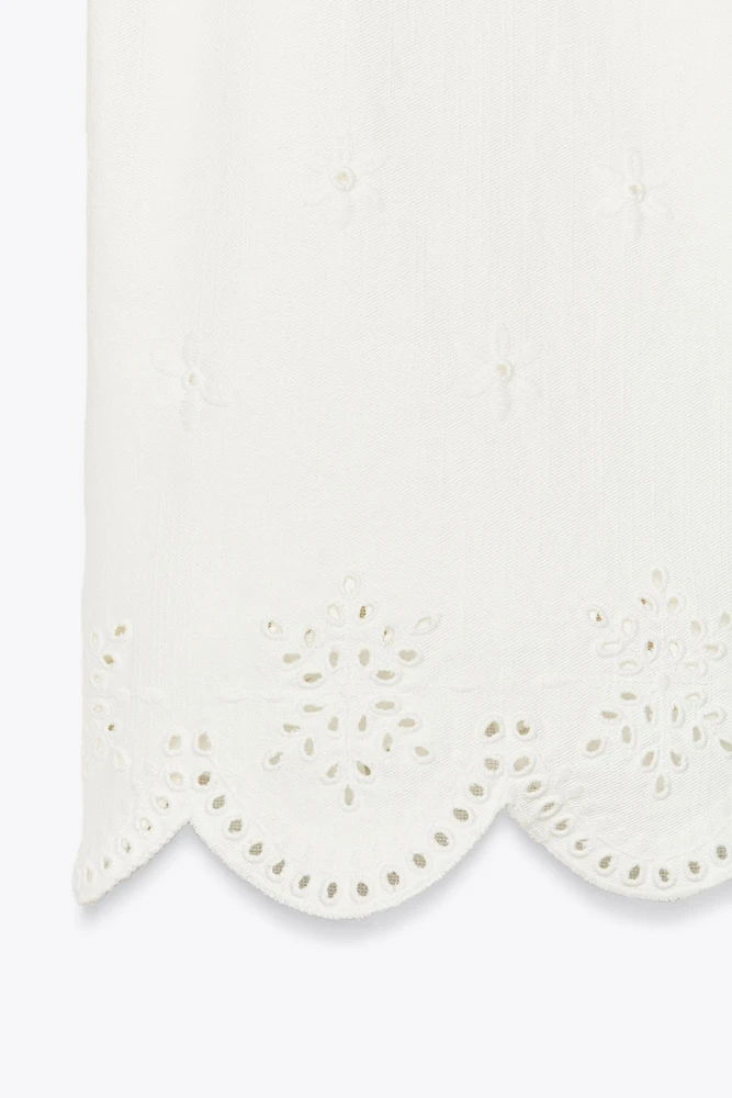 PANTALON JUPE-CULOTTE BRODERIES AJOURÉES