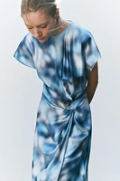 SATIN EFFECT TIE-DYE MIDI DRESS