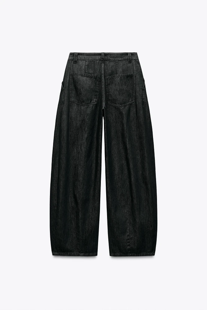 DENIM EFFECT PLEATED PANTS