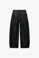 DENIM EFFECT PLEATED PANTS