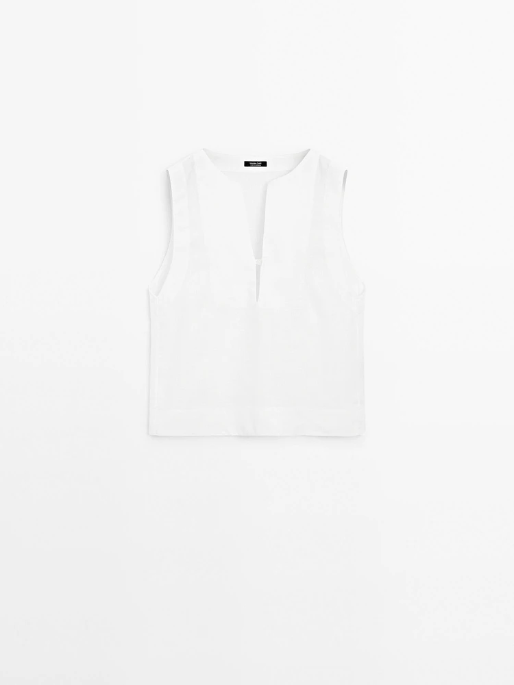 Blouse 100 % lin avec coutures
