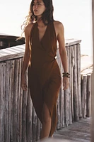 LINEN MIDI DRESS WITH GOLD APPLIQUÉ