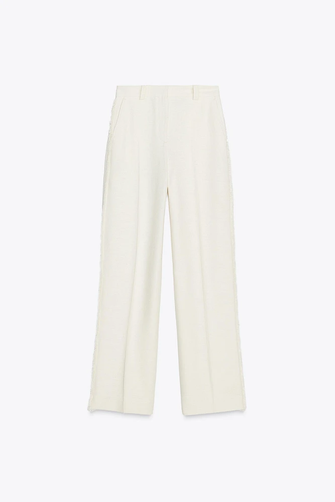 STRAIGHT LEG PANTS WITH FRAYED SIDE STRIPE