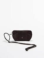 Split leather crossbody glasses case with purse