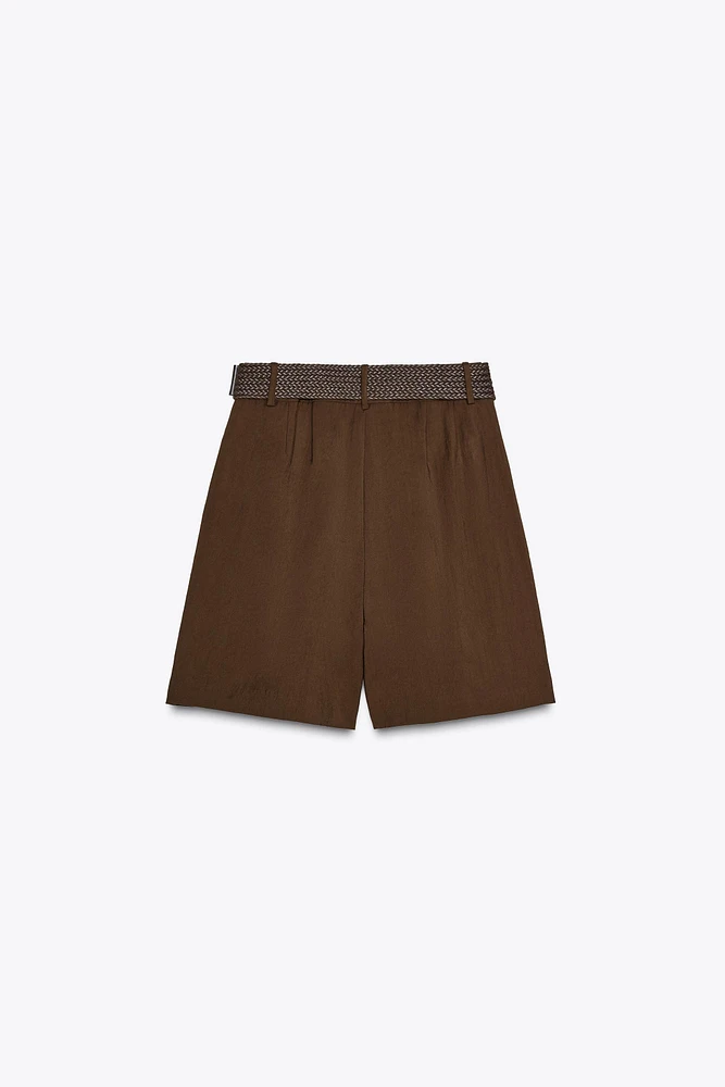 PLEATED BELT SHORTS