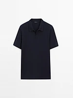 Slim fit micro textured cotton polo shirt