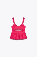 KNOTTED LINEN PEPLUM TOP