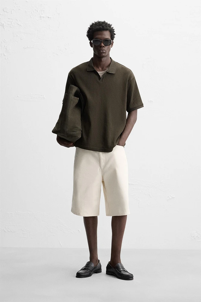 RIBBED TEXTURED POLO SHIRT