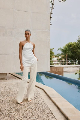 STRAIGHT LEG PANTS WITH FRAYED SIDE STRIPE