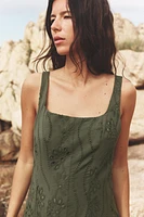 EMBROIDERED EYELET MIDI DRESS