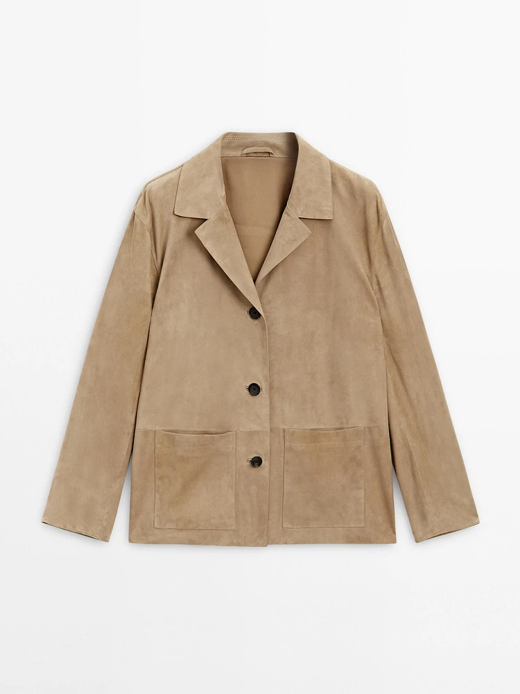 Blazer fluide en cuir effet daim