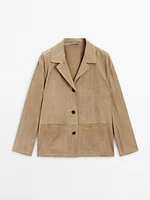 Blazer fluide en cuir effet daim