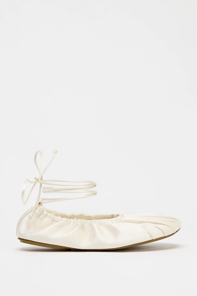 LIMITED EDITION SATIN EFFECT RUCHED BALLET FLATS