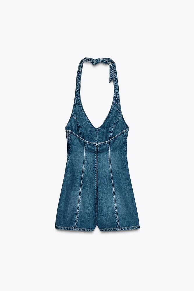 TRF HALTER DENIM JUMPSUIT