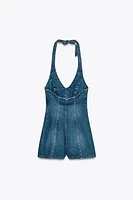 TRF HALTER DENIM JUMPSUIT