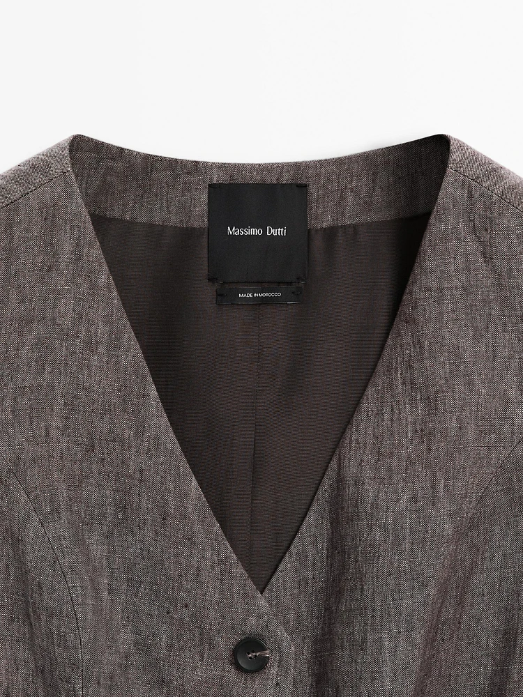 Veste sans manches chinée avec nœud en lin