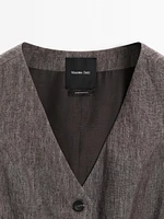 Veste sans manches chinée avec nœud en lin