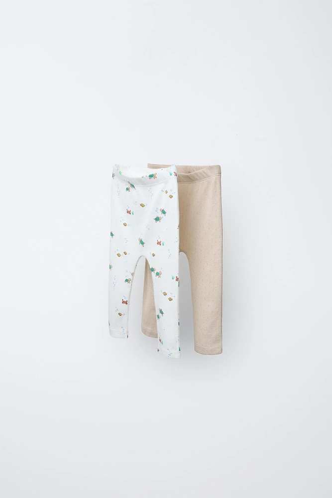 LOT DE DEUX LEGGINGS EN MAILLE POINTELLE MER