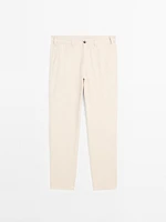 Cotton blend slim fit canvas trousers