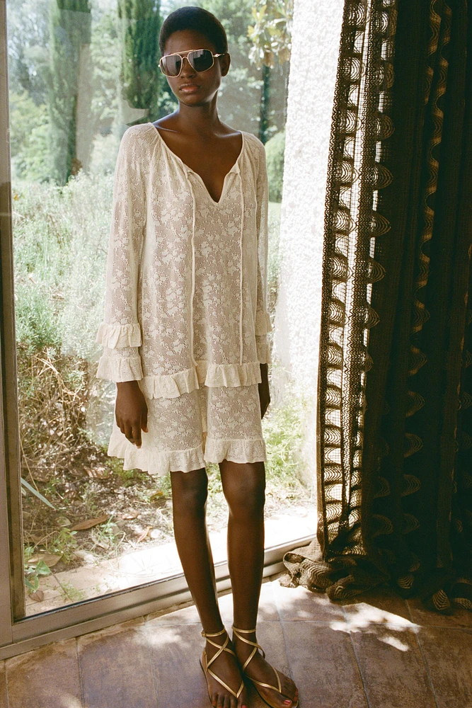 POINTELLE KNIT RUFFLE DRESS