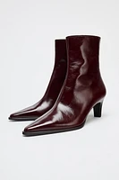 LEATHER KITTEN HEEL ANKLE BOOTS