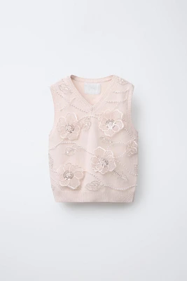 SPARKLY FLORAL KNIT VEST