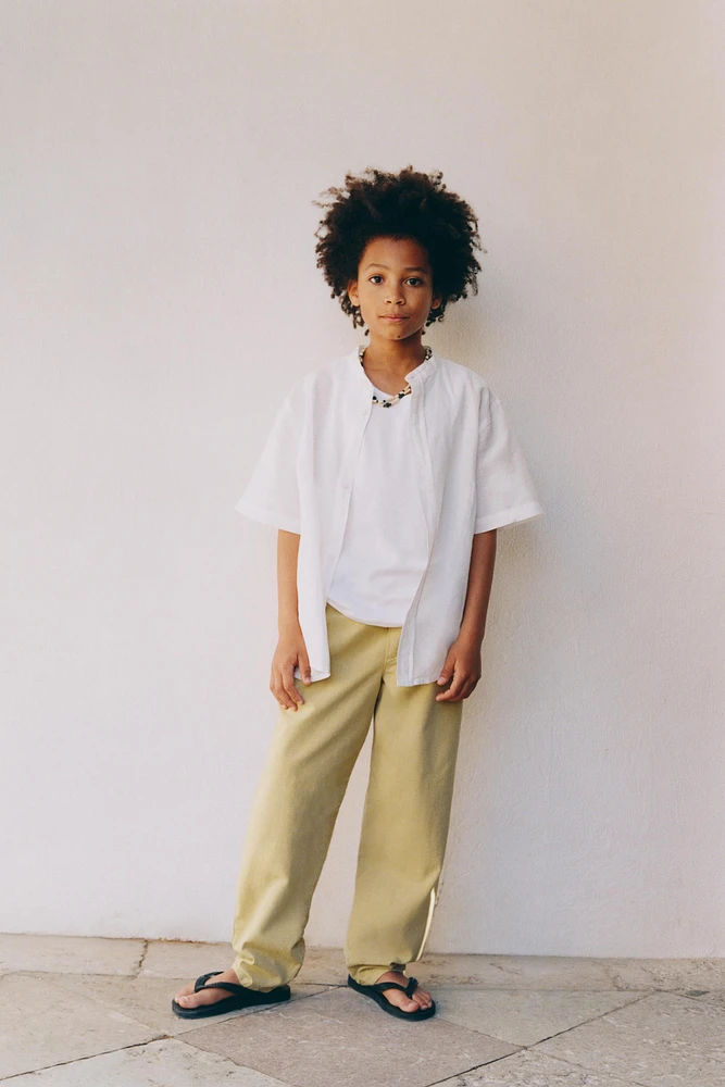 CHEMISE EN COTON ET LIN COL MAO