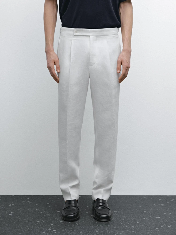 Pantalon à pinces 100 % lin
