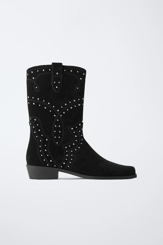 STUDDED SUEDE COWBOY BOOTS