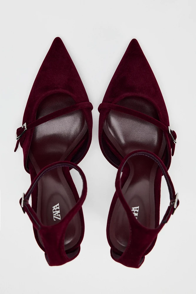 VELVET EFFECT THIN HEELED SHOES