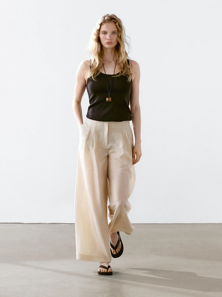 Pantalon à pinces fluide lin mélangé