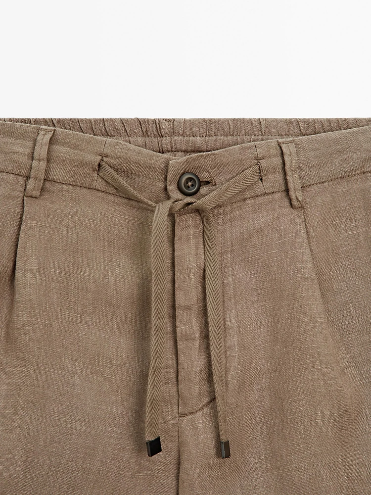 100% linen semi-jogger fit Bermuda shorts